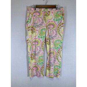 Preppy Coastal Preppy Girl Women‎ 8 Pink Green Paisley Cotton Cropped Pants